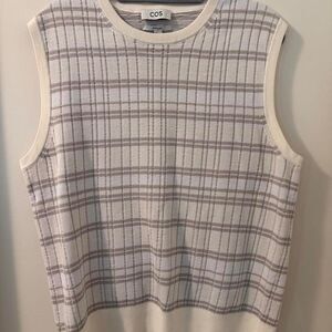 Cos Regular Fit Jacquard Knit Neutral Greige Plaid Sweater Vest Sz Men's M